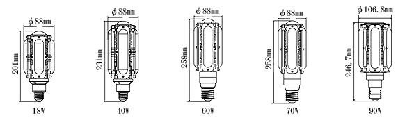 LEDコーンライトの寸法図面
